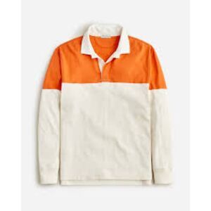 J. Crew Rugby shirt in block stripe cream and orange xlarge elbow patches